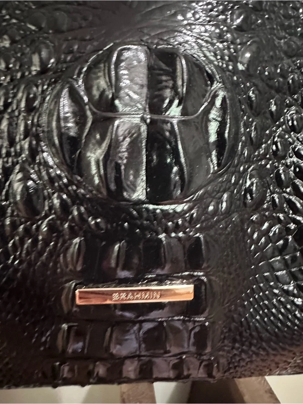 Authentic Brahmin Black Croc-Embossed Tote Bag